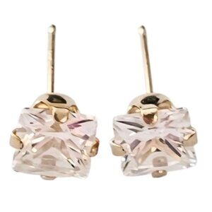14K Yellow Gold Square Post, CZ Earrings